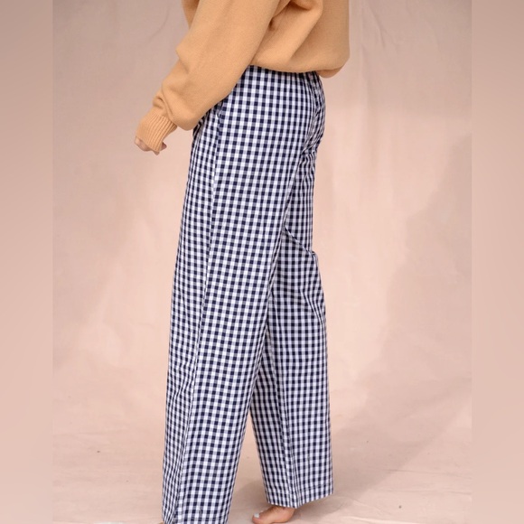 Sonderhaus Pants - Sonderhaus Perfect Pants Wide Leg 100% Cotton Size XS Blue Gingham